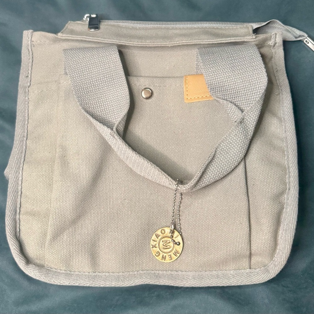 Beige Canvas Tote Bag with Charm